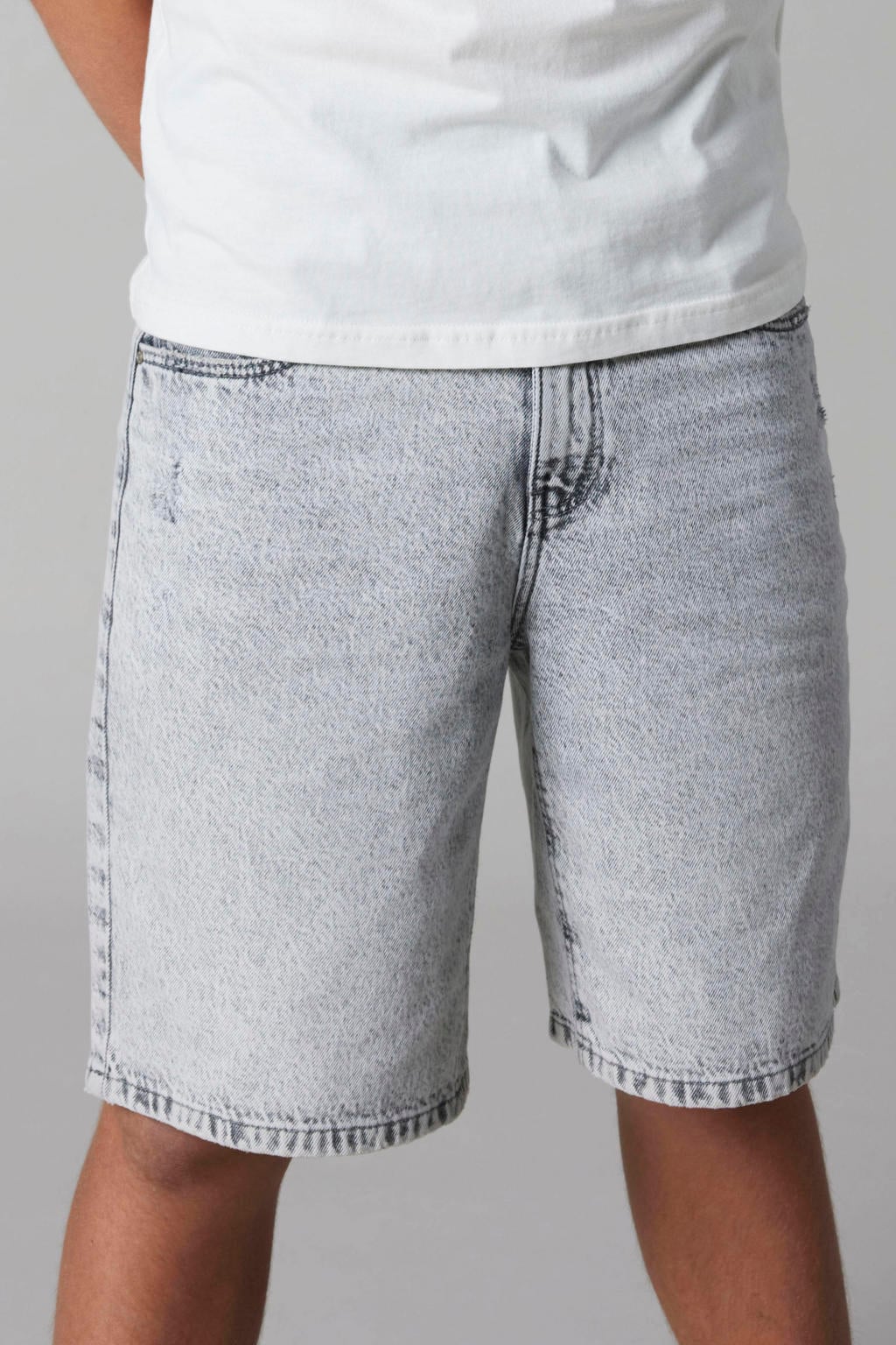 Grey denim jongens en meisjes LMTD regular waist short van denim met rits- en knoopsluiting en effen