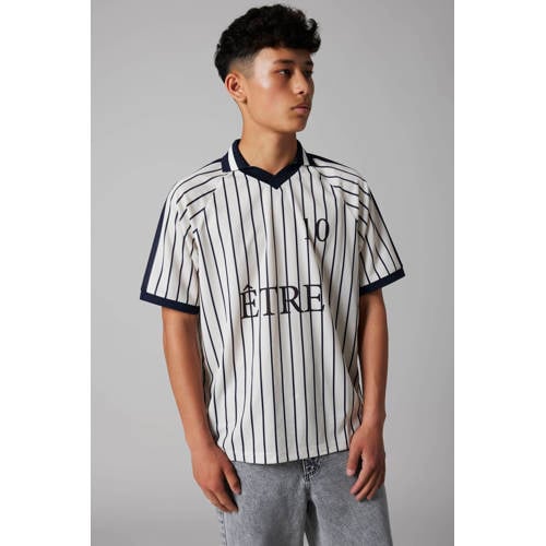 LMTD gestreepte T-shirt wit Jongens/Meisjes Polyester Polokraag Streep - maat 158/164 afbeelding