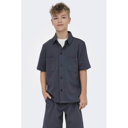 ONLY & SONS JUNIOR overhemd donkerblauw Jongens Polyester Klassieke kraag - maat 164 afbeelding