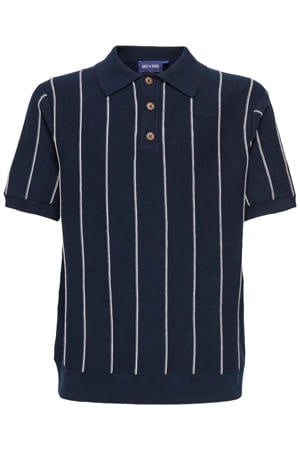gestreepte polo donkerblauw fijn gebreid
