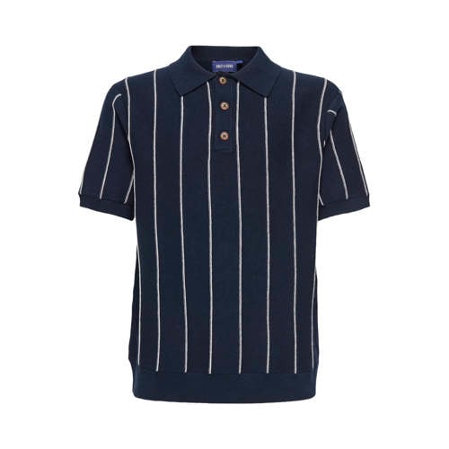 ONLY & SONS JUNIOR gestreepte polo donkerblauw fijn gebreid Jongens Katoen Polokraag - maat 134/140 afbeelding