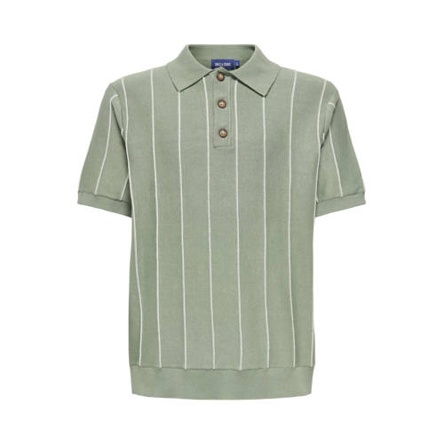 ONLY & SONS JUNIOR gestreepte polo groen fijn gebreid Jongens Katoen Polokraag - maat 158/164 afbeelding