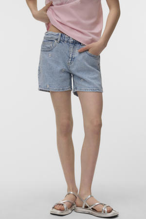 regular waist gebloemde short light blue denim