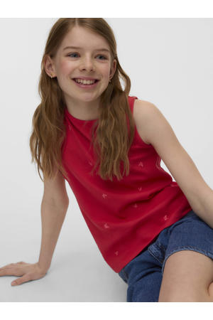 mouwloze top met hartjes rood
