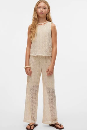 wide leg casual broek ecru gebreid