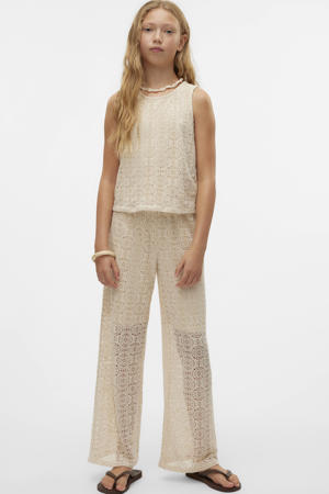 wide leg casual broek ecru gebreid