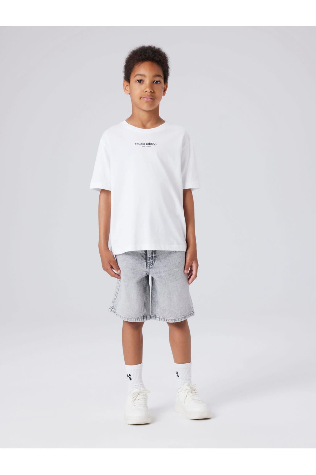 Grey denim jongens NAME IT KIDS regular short van katoen met rits- en knoopsluiting en effen