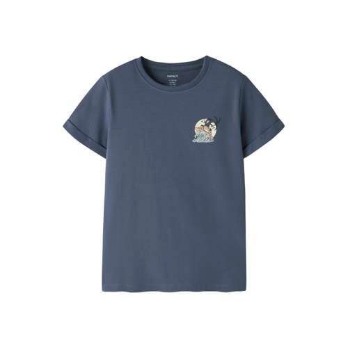 NAME IT KIDS T-shirt Blauw Jongens Stretchkatoen Ronde hals Printopdruk - maat 122/128 afbeelding