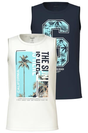 tanktop - wit/donkerblauw (set van 2)
