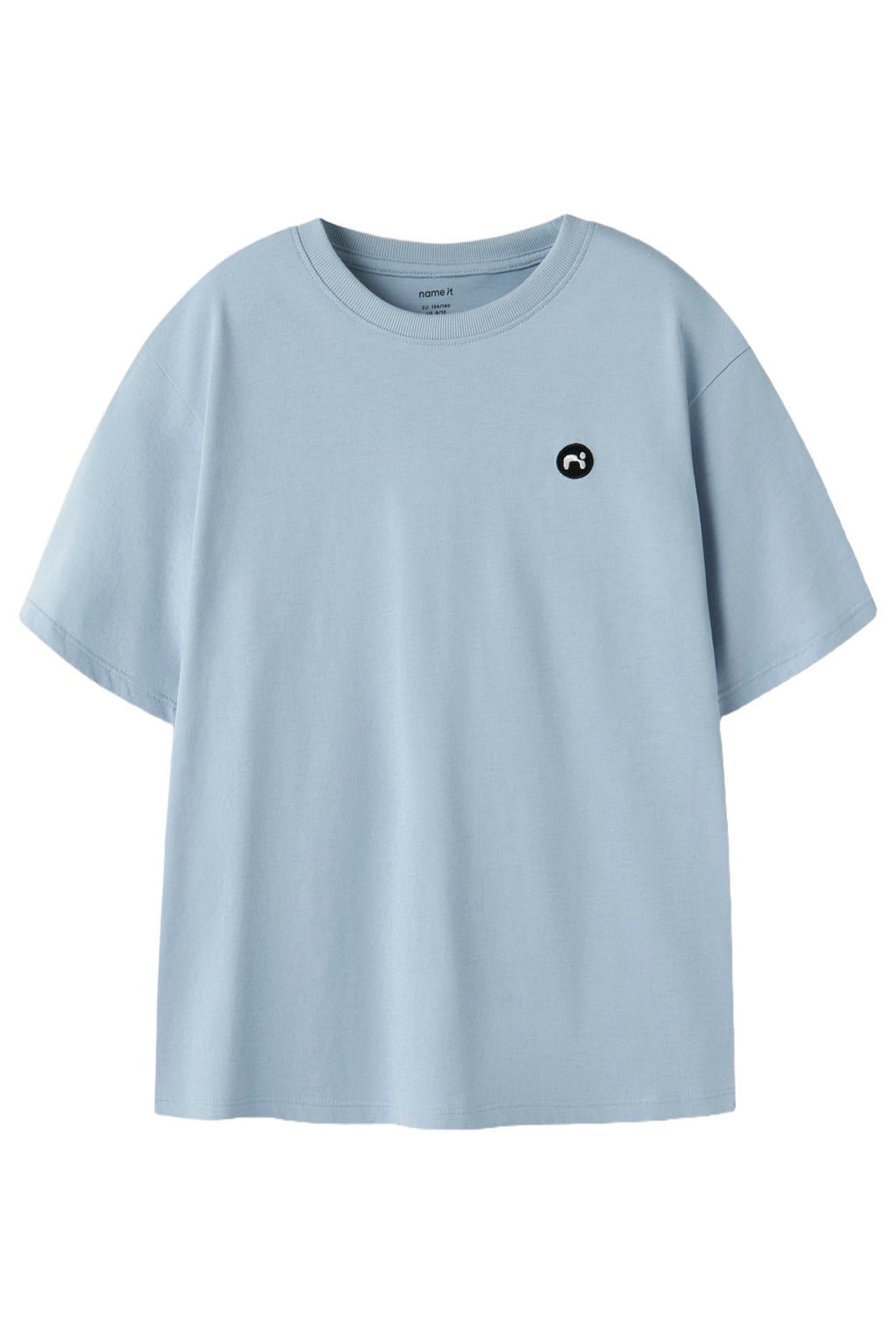 Lichtblauwe jongens NAME IT KIDS T-shirt van katoen met effen, korte mouwen en ronde hals