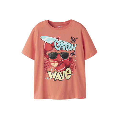 NAME IT KIDS T-shirt oranje Jongens Katoen Ronde hals Printopdruk - maat 134/140 afbeelding