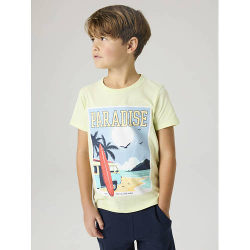 NAME IT KIDS T-shirt lichtgeel Jongens Stretchkatoen Ronde hals Printopdruk - maat 146/152 afbeelding