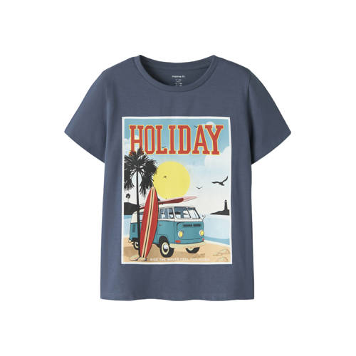 NAME IT KIDS T-shirt donkerblauw Jongens Stretchkatoen Ronde hals Printopdruk - maat 116 afbeelding