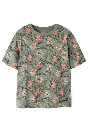 gebloemde T-shirt groen