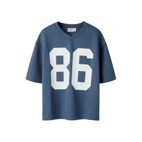 NAME IT KIDS T-shirt blauw Jongens Katoen V-hals Printopdruk - maat 116 afbeelding