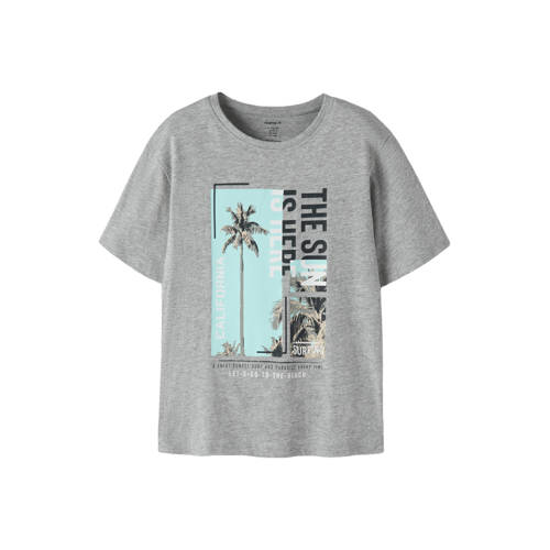 NAME IT KIDS T-shirt grijs Jongens Katoen Ronde hals Printopdruk - maat 158/164 afbeelding