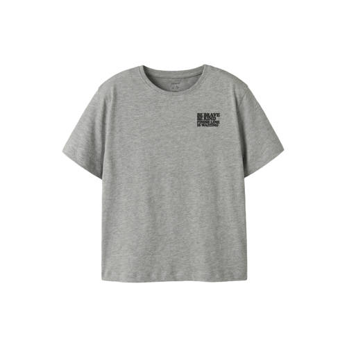 NAME IT KIDS T-shirt grijs melange Jongens Katoen Ronde hals Tekst - maat 146/152 afbeelding