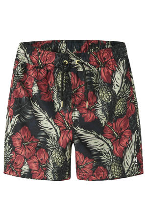gebloemde zwemshort zwart/rood