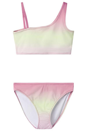 one shoulder bikini roze/groen