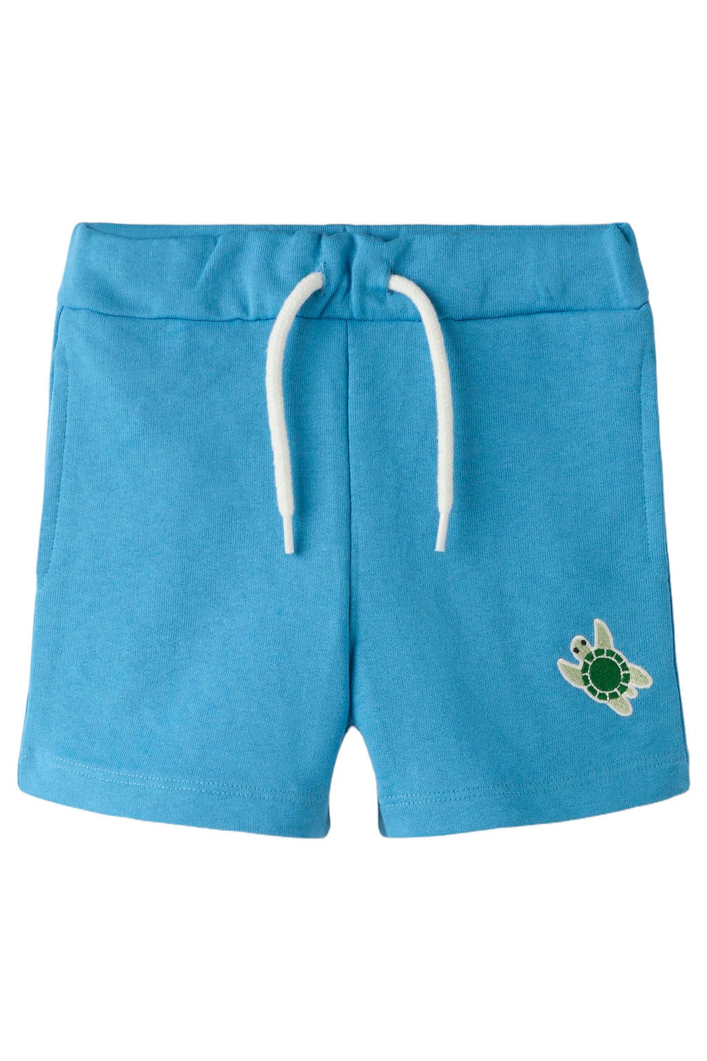 Blauwe jongens NAME IT MINI regular sweatshort met elastische tailleband met koord en printopdruk