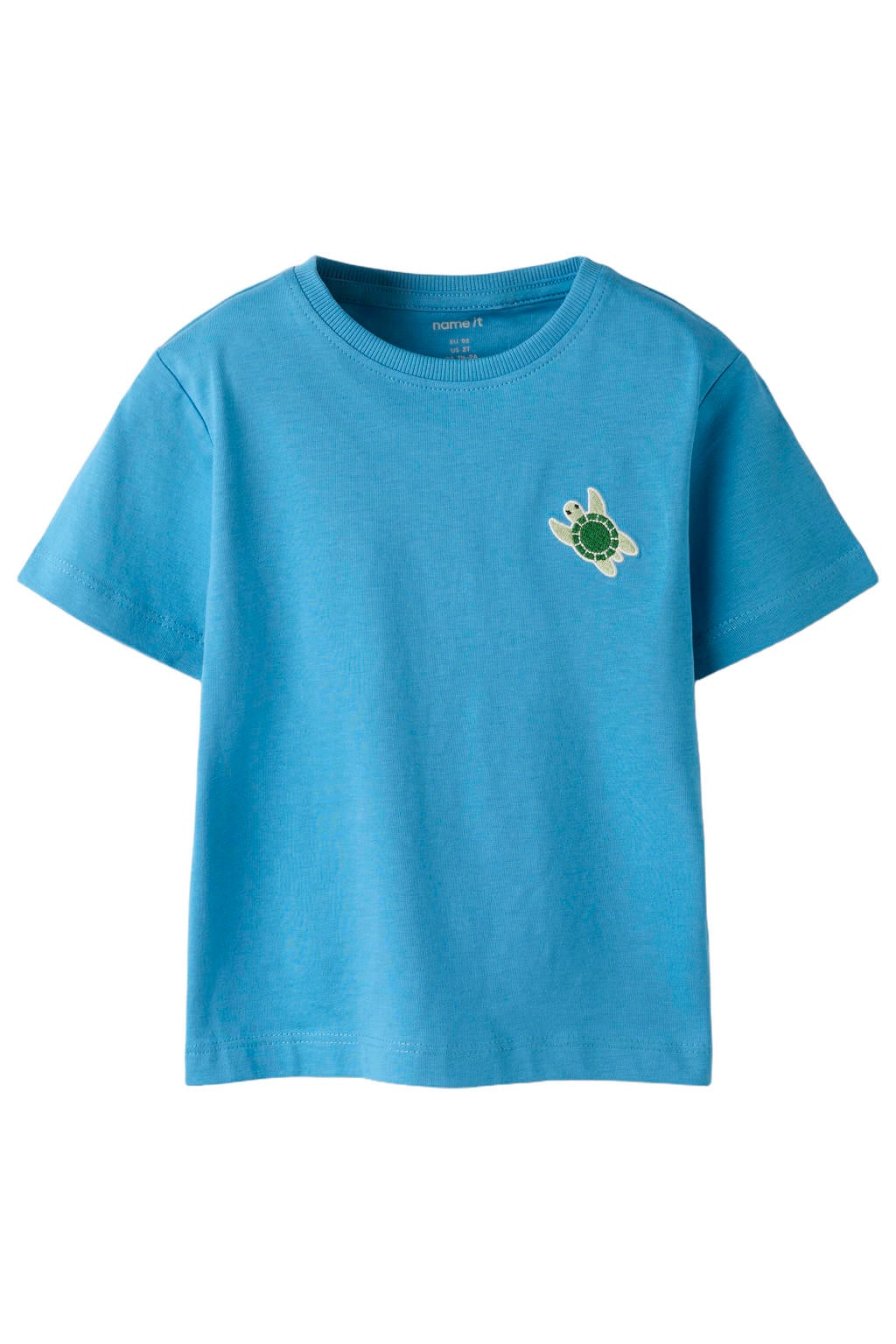 Blauwe jongens NAME IT MINI T-shirt van katoen met printopdruk, korte mouwen, ronde hals en borduursels