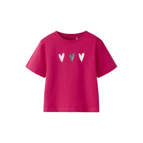 NAME IT MINI T-shirt fuchsia Roze Meisjes Katoen Ronde hals Printopdruk - maat 110 afbeelding