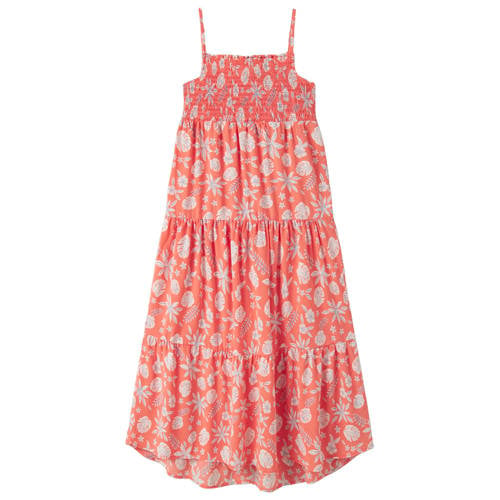 NAME IT KIDS maxi jurk koraaloranje Meisjes Polyester Vierkante hals All over print - maat 134 afbeelding