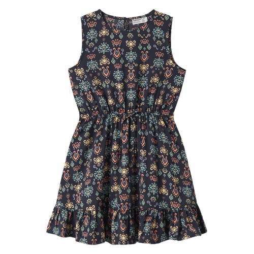 NAME IT KIDS midi jurk donkerblauw Meisjes Polyester Ronde hals All over print - maat 146 afbeelding