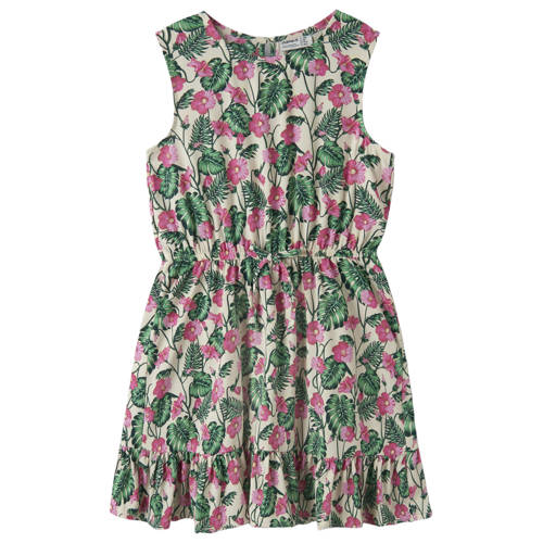 NAME IT KIDS midi jurk beige Meisjes Polyester Ronde hals All over print - maat 152 afbeelding