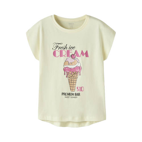 NAME IT KIDS T-shirt Geel Meisjes Katoen Ronde hals Printopdruk - maat 122/128 afbeelding