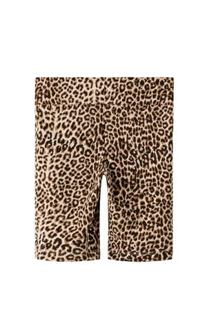 slim regular waist biker short met panterprint bruin