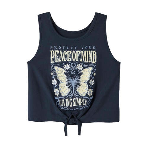 NAME IT KIDS cropped mouwloze top donkerblauw Meisjes Katoen Ronde hals - maat 122/128 afbeelding