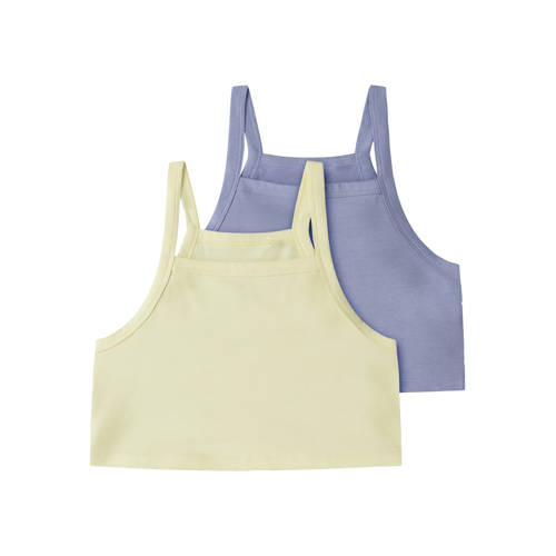 NAME IT KIDS cropped top - set van 2 lichtgeel/paars Meisjes Stretchkatoen Vierkante hals - maat 122/128 afbeelding