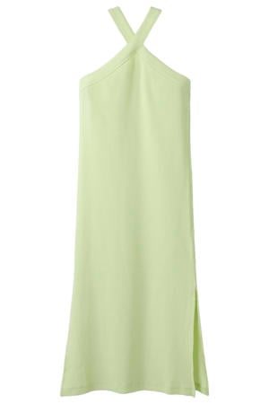 maxi one shoulder jurk rib groen