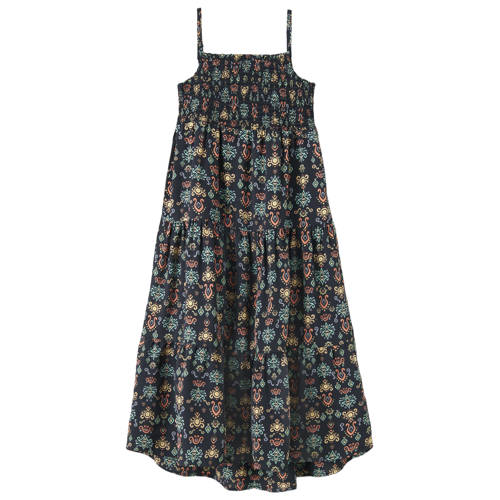 NAME IT KIDS maxi jurk donkerblauw Meisjes Polyester Vierkante hals All over print - maat 140 afbeelding