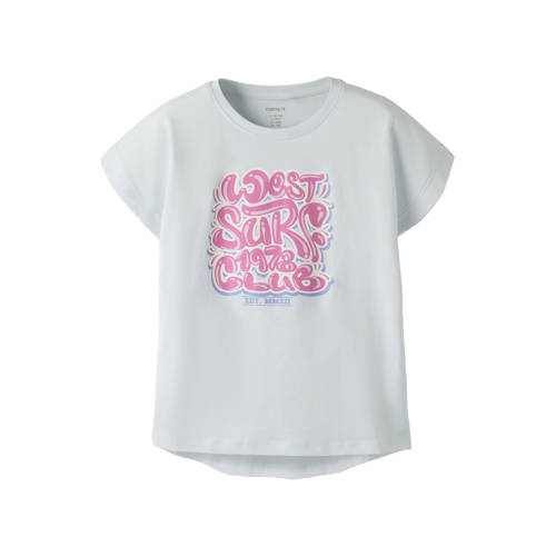 NAME IT KIDS T-shirt Blauw Meisjes Katoen Ronde hals Printopdruk - maat 158/164 afbeelding
