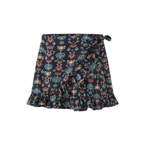 NAME IT KIDS wikkelrok donkerblauw Meisjes Polyester All over print - maat 140 afbeelding