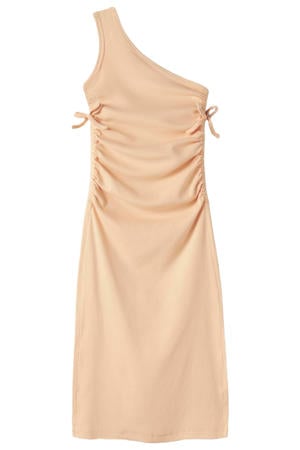 maxi one shoulder jurk rib oranje
