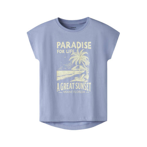 NAME IT KIDS T-shirt Paars Meisjes Katoen Ronde hals Printopdruk - maat 158/164 afbeelding
