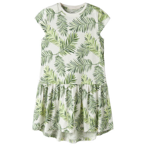 NAME IT KIDS korte jurk groen Meisjes Katoen Ronde hals All over print - maat 134 afbeelding