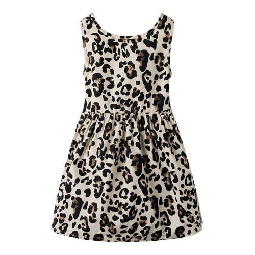 NAME IT KIDS korte jurk met panterprint bruin Meisjes Katoen Ronde hals - maat 152 afbeelding