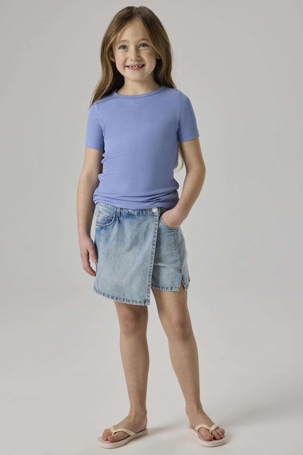 Medium blue denim meisjes NAME IT KIDS skort van denim met regular fit, drukknoopsluiting en effen