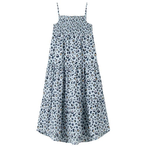 NAME IT KIDS maxi jurk Blauw Meisjes Polyester Vierkante hals Dierenprint - maat 140 afbeelding