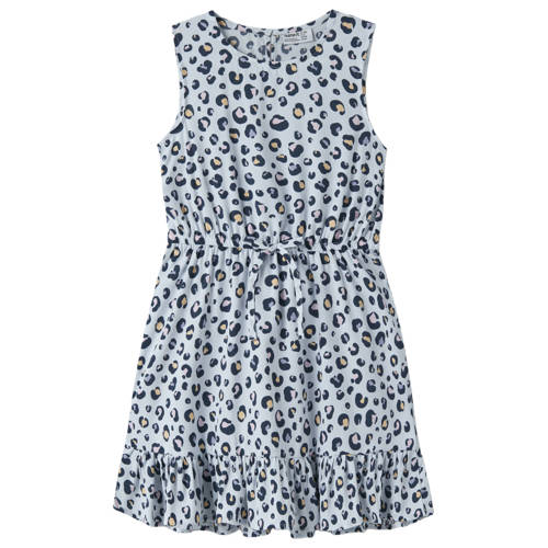 NAME IT KIDS midi jurk lichtblauw Meisjes Polyester Ronde hals Dierenprint - maat 116 afbeelding