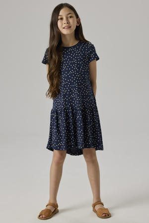 korte jurk met stippen donkerblauw