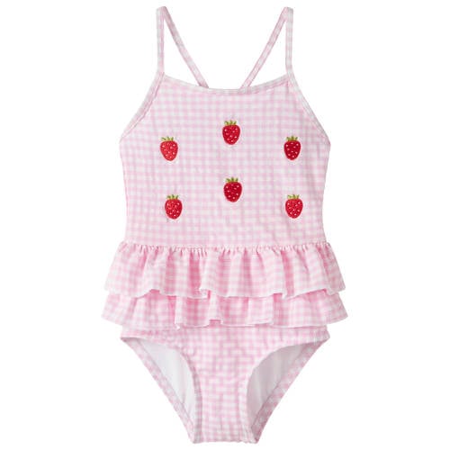 NAME IT MINI badpak met ruches roze/wit Meisjes Polyamide All over print - maat 98/104 afbeelding