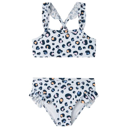 NAME IT MINI crop bikini panterprint lichtblauw Meisjes Polyamide Dierenprint - maat 86/92 afbeelding