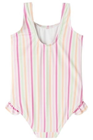 badpak met ruches ecru/roze/groen
