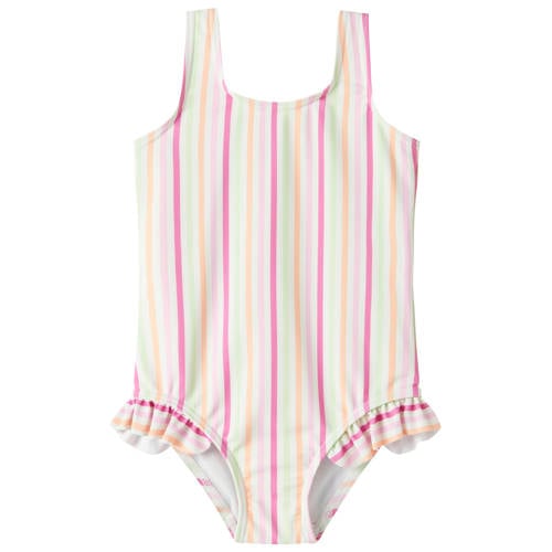 NAME IT MINI badpak met ruches ecru/roze/groen Meisjes Polyester - maat 122/128 afbeelding