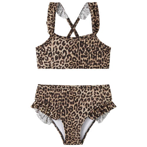 NAME IT MINI crop bikini panterprint bruin Meisjes Polyamide Dierenprint - maat 98/104 afbeelding